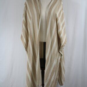 Universal Thread Women's Tan Striped Kimono One Size Fringe Open Front